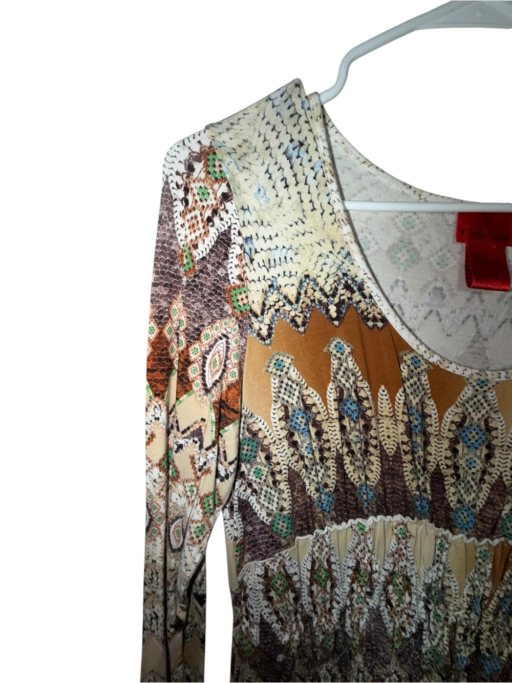 Cristina Y2K Boho Printed Long Sleeve Tunic Mini Dress Size L - Picture 3 of 6